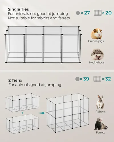 Vista 4 de SONGMICS 20 paneles de corralito para mascotas con suelo, corralito de animales pequeños, cerca para mascotas en interiores, recinto de plástico DIY
