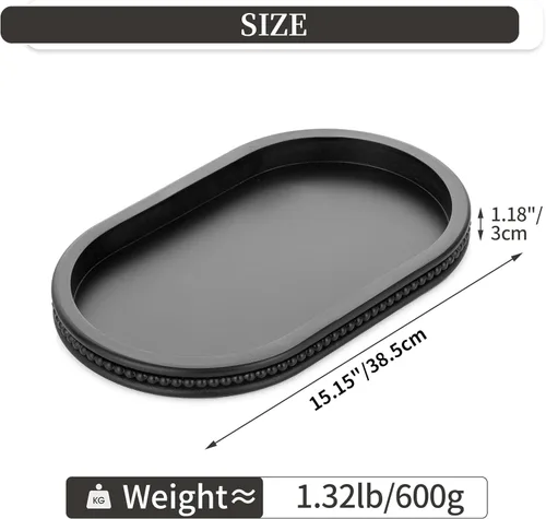 Vista 5 de Hanobe - Bandejas decorativas para mesa de café: Bandeja central ovalada negra de madera para decoración de entrada de casa de campo, bandeja