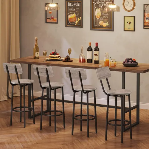 Vista 23 de HOOBRO Taburetes de bar, juego de 2 sillas de bar redondas con respaldo, sillas de bar de 25.2 pulgadas para isla de cocina, comedor, taburetes