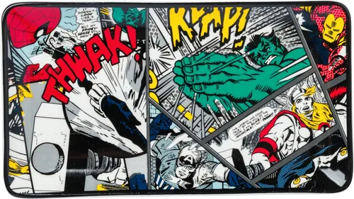 Vista 2 de Silver Buffalo Marvel Avengers Juego de vajilla con diseño de Hulk, Iron Man, Capitán América, Thor, Black Panther y Spiderman, incluye plato