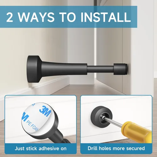 Vista 4 de Topes de puerta mate negros para pared - Tope de puerta de resorte de 4.33 pulgadas para la parte inferior de la puerta, tope de puerta de aluminio