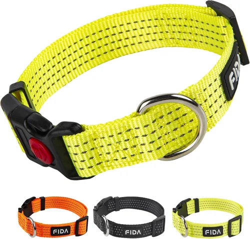 Vista 7 de Fida Collar reflectante para perro, collares de nailon para perros con colores neón para perros pequeños, medianos y grandes, de alta visibilidad