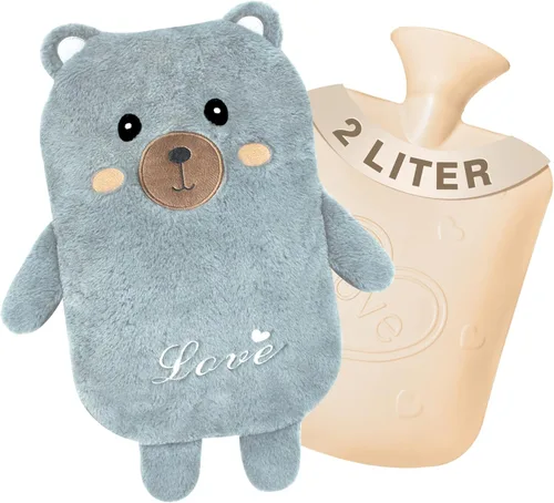 Vista 8 de Bolsa de agua caliente, botella de agua caliente de goma, bolsa de agua tibia con funda suave para la cintura para cuello y hombros, espalda, manos