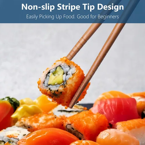 Vista 4 de Antner 5 pares de palillos de bambú reutilizables estilo japonés con caja negra, palillos ligeros de 8.8 pulgadas/22.5 cm, antideslizantes, set