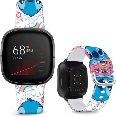 Vista 16 de Correas de reloj de dibujos animados con estampado floral compatibles con Fitbit Versa 4/Versa 3/Fitbit Sense 2/Sense Band de silicona suave