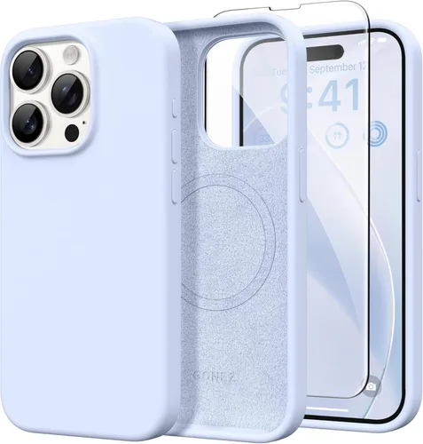 Vista 190 de GONEZ Funda magnética para iPhone 14, compatible con Magsafe, con protector de pantalla + protector de cámara, forro de microfibra antiarañazos