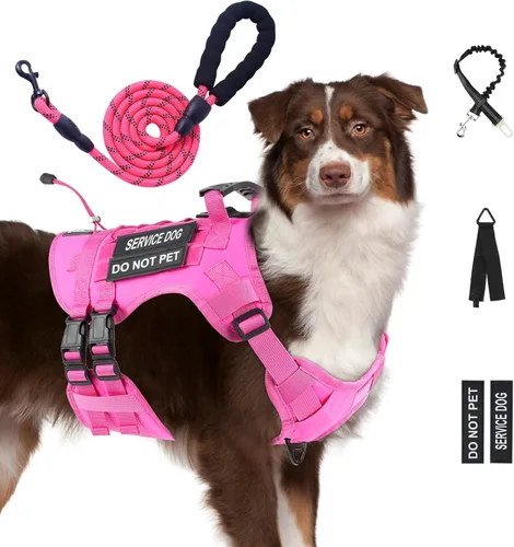 Vista 12 de Arnés táctico sin tirones para perros pequeños, juego de arnés y correa para perro, arnés ajustable de servicio militar con asa para perros medianos