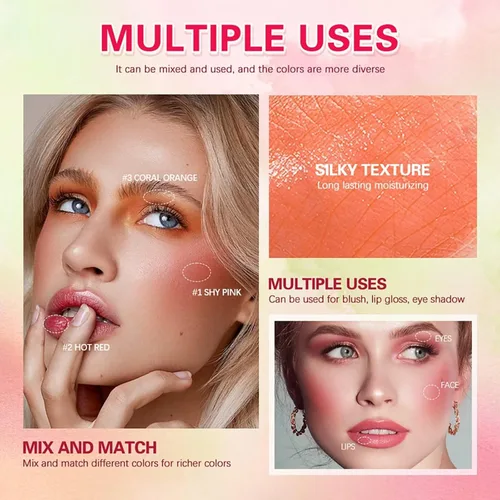 Vista 6 de Lápiz de rubor de maquillaje multiusos, hidratante sólido de belleza, maquillaje natural impermeable, tinte sólido hidratante para ojos, labios