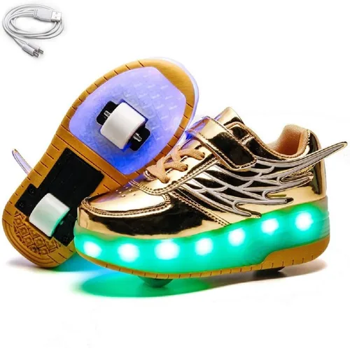Vista 11 de Ehauuo - Zapatos de dos ruedas con luces recargables, con ruedas retráctiles, tenis unisex con LED intermitentes para Niñas Niños, Principiantes