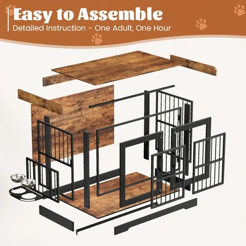 Vista 4 de VOPEAK Mueble rústico para jaula de perros de 40 pulgadas, jaula resistente con bandejas extraíbles para perros pequeños y medianos, jaula