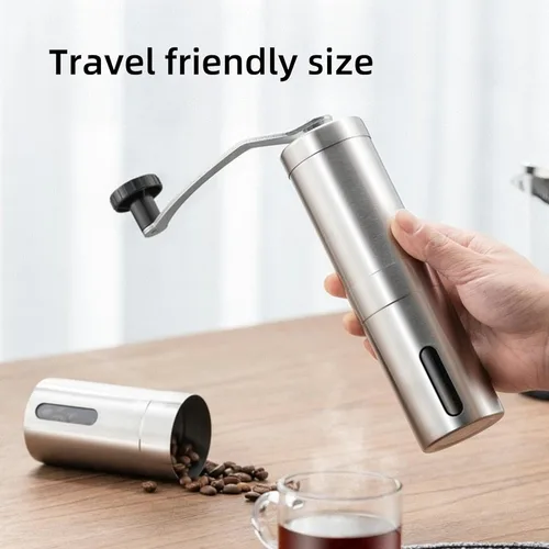 Vista 6 de Molinillo de café manual, múltiples ajustes ajustables, molinillo de café de mano portátil con rebabas de cerámica y manivela desmontable