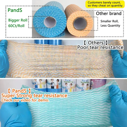 Vista 2 de Toallas de papel reutilizables lavables, 60 unidades/rollo, paquete de 3, paños desechables para cocina, sin residuos de papel, toallitas