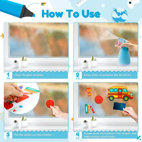 Vista 3 de Naler Decoraciones para el regreso a clases, 99 adhesivos para ventana, de PVC, reutilizables, impermeables, estáticas, de doble cara, para ventanas