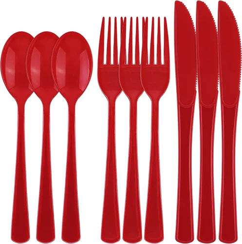 Vista 11 de Kochorie 300 Piezas de Vajilla de Plástico Pastel de Plata, Juego de Cubiertos de Plástico Resistente, Utensilios Desechables Pesados Incluye