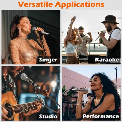 Vista 8 de Micrófono con cable para cantar, hembra de metal, interruptor de encendido/apagado, micrófono dinámico vocal profesional con cable de audio XLR