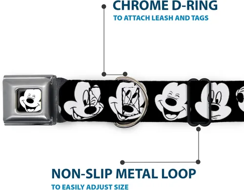 Vista 5 de Buckle-Down Collar de perro con hebilla de cinturón de seguridad, dálmatas para correr, patas, negro, gris, blanco, negro, 1.5 pulgadas de ancho, se