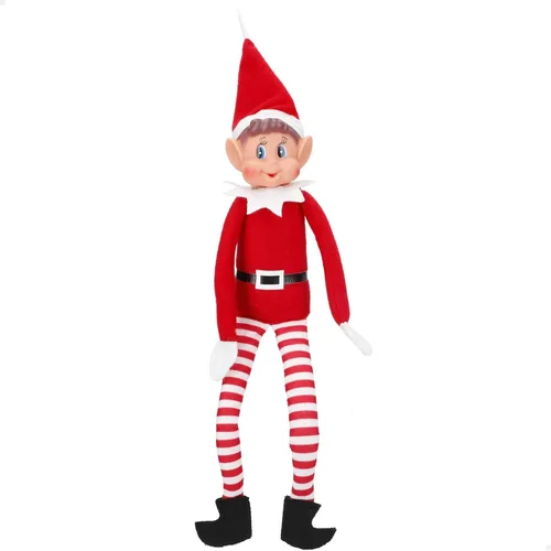 Vista 4 de Elfo de Navidad portándose mal de peluche Muñeca de elfo travieso de Navidad para niños de cuerpo flexible y largo 30,5 cm