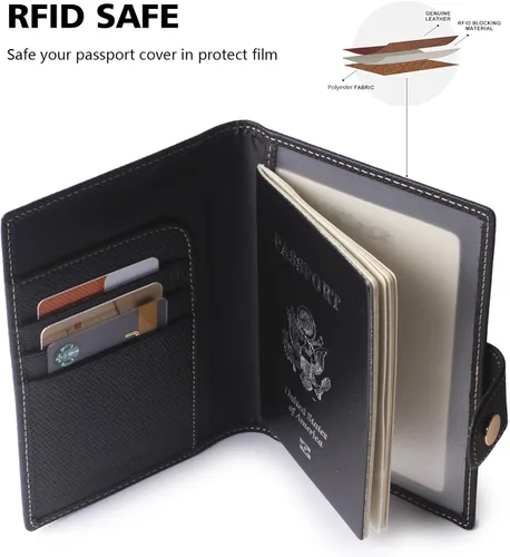 Vista 4 de Portapasaportes de cuero auténtico para pasaporte, con bloqueo Rfid - con compartimento para documentos de identificación