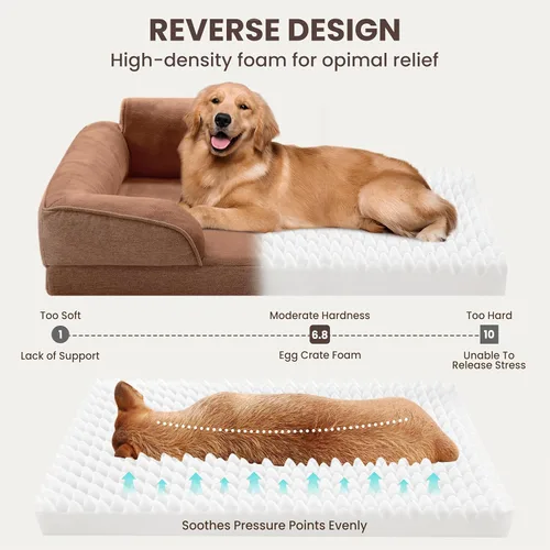 Vista 4 de Cama ortopédica para perros medianos, cama impermeable de espuma tipo huevo con lados suaves, sofá antideslizante para perros con funda extraíble