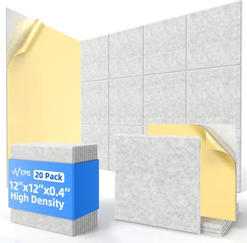 Vista 18 de Paquete de 20 paneles acústicos autoadhesivos, paneles de espuma de alta densidad a prueba de sonido de 12 x 12 x 0.4 pulgadas para paredes, paneles