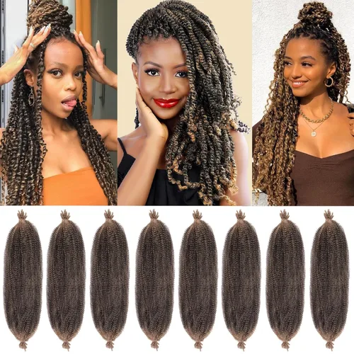 Vista 15 de Cabello de Envoltura Pre-Esponjado de 8 Pulgadas, 3 Paquetes, Cabello Afro Twist Pre-Separado Elástico para Locs, Cabello Afro Twist Negro Natural