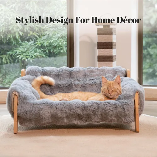 Vista 2 de CHEERHOME PETS Sofá Cama Elevada para Gatos para Interiores, Sofá de Madera para Gatos con Funda Esponjosa Lavable Silla Lounge Elevada para Gatitos