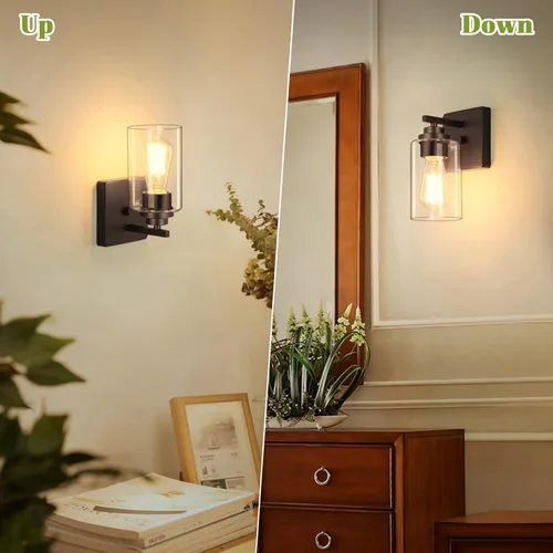 Vista 4 de VerRon Juego de 2 apliques de pared para baño, lámparas modernas de tocador, faroles de montaje de bronce cepillado al óleo, luces de pared