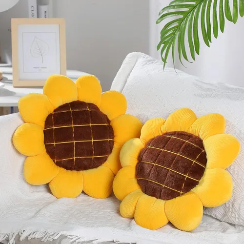 Coume 2 cojines de suelo de girasol 3D con forma de girasol, cojín amarillo para silla, cojines decorativos de felpa para cama, auto, silla, sofá,