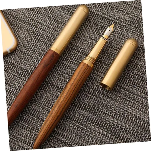 Vista 4 de Operitacx Elegante pluma estilográfica de madera estudiante escritura pluma caligrafía conjunto tinta color al azar