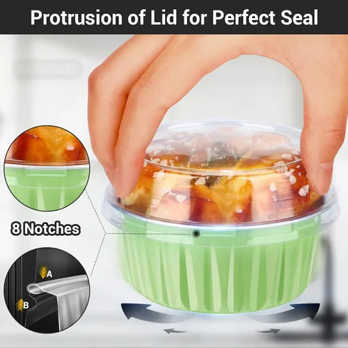 Vista 4 de EUSOAR Moldes desechables de papel de aluminio con tapas, 30 piezas de 5 onzas (4.2 fl oz) de papel de aluminio para magdalenas, tazas para hornear