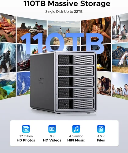 Vista 9 de ORICO Carcasa externa para disco duro de 5 bahías, compatible con Thunderbolt 3/4 solamente, interfaz de concentrador tipo C de hasta 40 Gbps