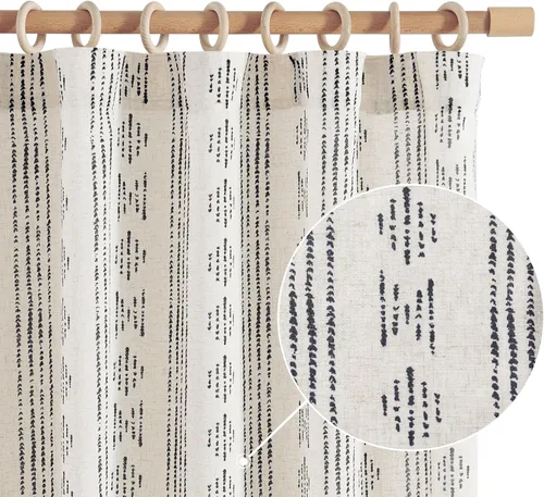 Vista 20 de jinchan Cortinas bohemias a rayas para sala de estar, cortinas de lino estilo granja de 63 pulgadas de largo, 2 paneles para dormitorio, mudcloth