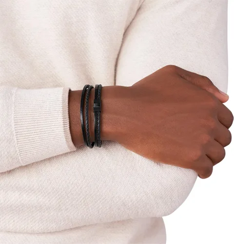Vista 3 de Fossil Pulsera casual de acero inoxidable y cuero genuino para hombre Acero inoxidable Sin gemas