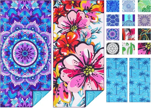 Paquete de 2 toallas de playa finas de microfibra, ligeras, de 71 x 32 pulgadas, extra grandes, sin arena, de secado rápido, para viajes, piscina,