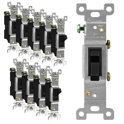 Vista 15 de ENERLITES Interruptor de luz de palanca con placa de pared sin tornillos, polo único, 15 A 120-277 V, tornillo de conexión a tierra, grado Blanco