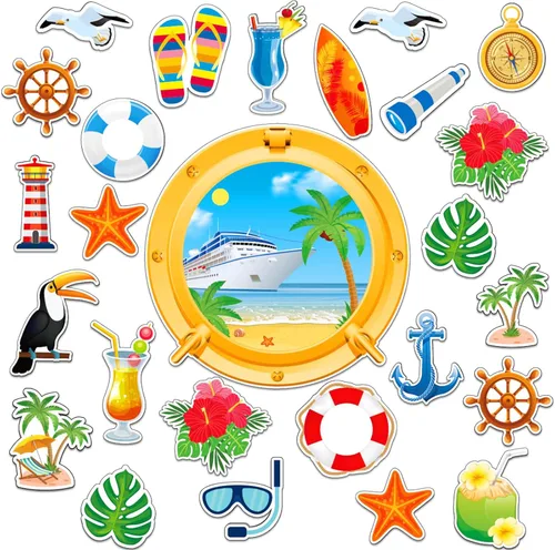 Vista 15 de Qyeahkj 26Pcs Imanes de Puerta de Verano de Playa de Crucero, Imanes Magnéticos de Puerta de Crucero de Verano de Playa para Coche, Nevera