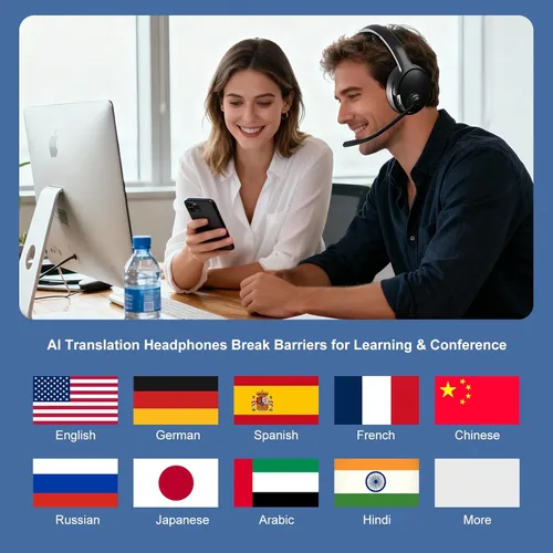 Vista 9 de Auriculares de traducción AI en tiempo real, auriculares Bluetooth inalámbricos, 144 idiomas para aprender sobre la oreja, Bluetooth 5.3, grabación