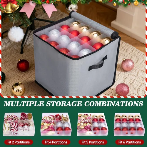 Vista 53 de BALEINE Caja de almacenamiento de adornos navideños con divisores, contenedor de almacenamiento de adornos navideños de alta calidad para Negro