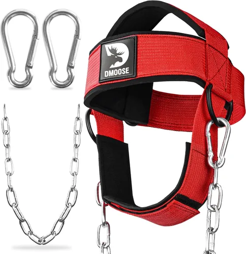Vista 16 de DMoose Fitness Neck Harness for Weight Lifting - Soft Padded Head & Chin Strap with 30" Heavy Duty Steel Chain - Neck Exerciser, Trainer &