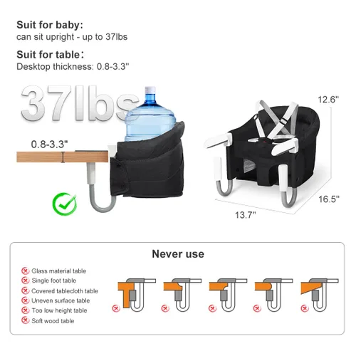 Vista 5 de MTWML Silla de bebé portátil para mesa, Silla alta de enganchar que se fija a la mesa, Asiento de mostrador con ahorro de espacio para bebé, Asiento