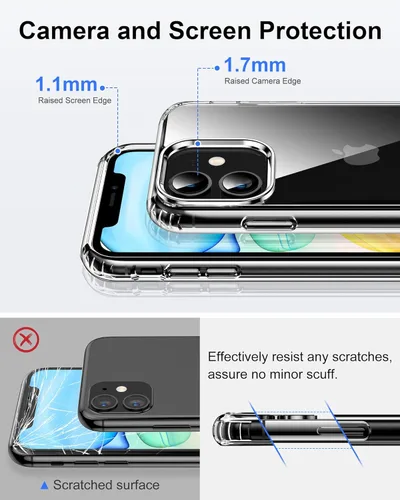 Vista 6 de HOOMIL Funda para iPhone 11 con 2 protectores de pantalla de vidrio templado, no amarillea, protección contra caídas, arañazos, transparente, parte