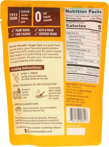 Vista 2 de MIRACLE NOODLE Fideos orgánicos de pelo de ángel a base de plantas, 7 onzas