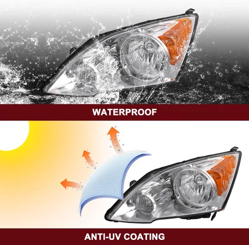 Vista 7 de JSBOYAT Conjunto de Faros Delanteros Par de Repuesto para Honda CR-V 2007-2011, Carcasa Cromada con Reflector Ámbar