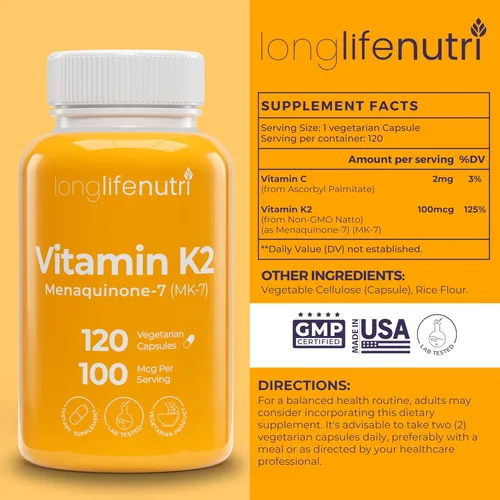 Vista 2 de Vitaminas K2 MK-7, 120, Anaranjado, 1