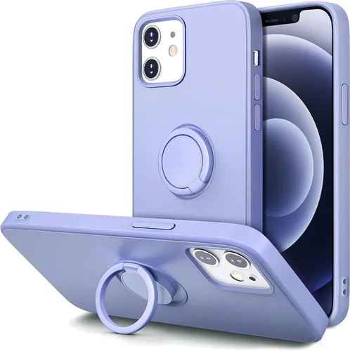 Vista 8 de Hython Funda para iPhone 12 Case e iPhone 12 Pro Case con Soporte de Anillo, Soporte de Anillo Giratorio de 360° Kickstand Magnético, Borde Chapado