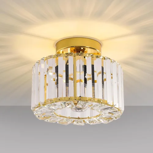 Vista 14 de FRIDEKO HOME Paquete de 2 Luces de Techo Semi Empotradas - Pequeña Lámpara de Araña de Cristal para Pasillo con Jaula de Metal Negro, Accesorio