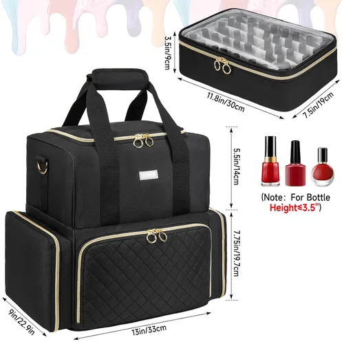 Vista 6 de Organizador de esmalte de uñas con capacidad para 80 botellas y una lámpara de uñas, estuche de transporte de esmalte de uñas con 2 bolsas