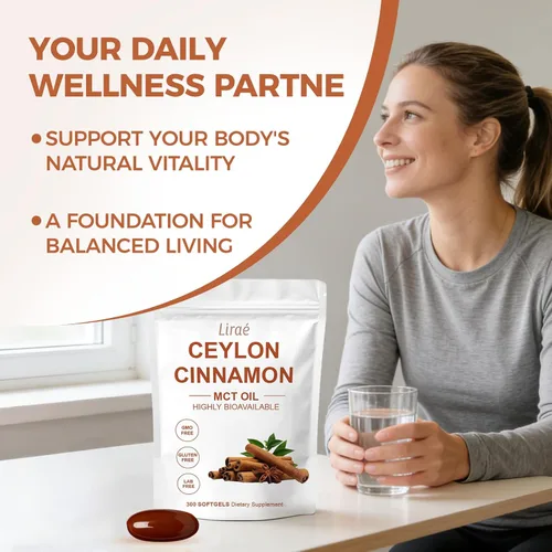 Vista 5 de LIRAE Cápsulas blandas de canela de Ceilán con aceite MCT, extracto de hierbas altamente biodisponible, sin OMG, sin gluten, 300 cápsulas blandas (1)