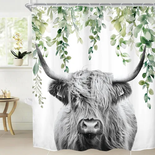 Vista 21 de AMBZEK Divertida cortina de ducha de vaca de las tierras altas, 60 pulgadas de ancho x 72 pulgadas de largo, divertida granja, ganado rústico