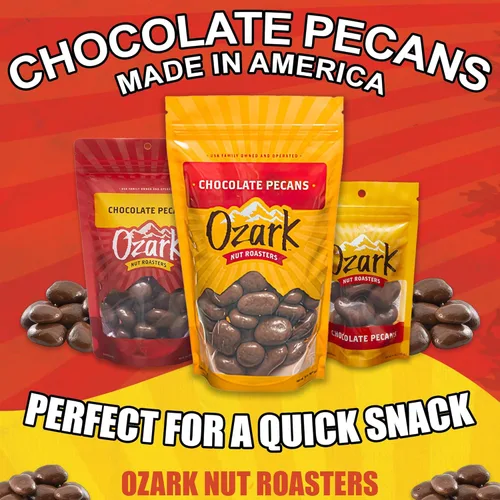 Vista 4 de OZARK NUT ROASTERS, Nueces pecanas cubiertas de chocolate, aperitivos salados con sabor a chocolate, nueces confitadas gourmet de clase mundial